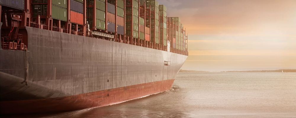 Container ship at golden hour